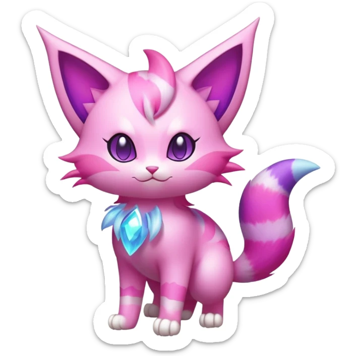 Shiny Magical Elemental Colorful Exotic Skitty-Delcatty-Pokémon-Fakémon-hybrid-creature (full body) sticker