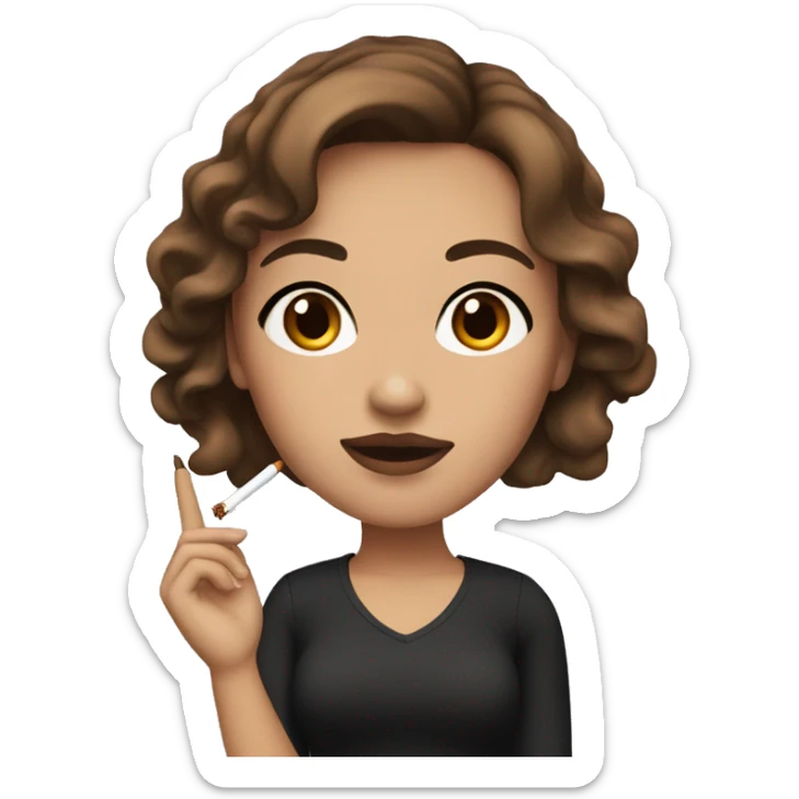 A girl with brown hair, brown eyes, heavy makeup and a cigarette in her hand. sticker