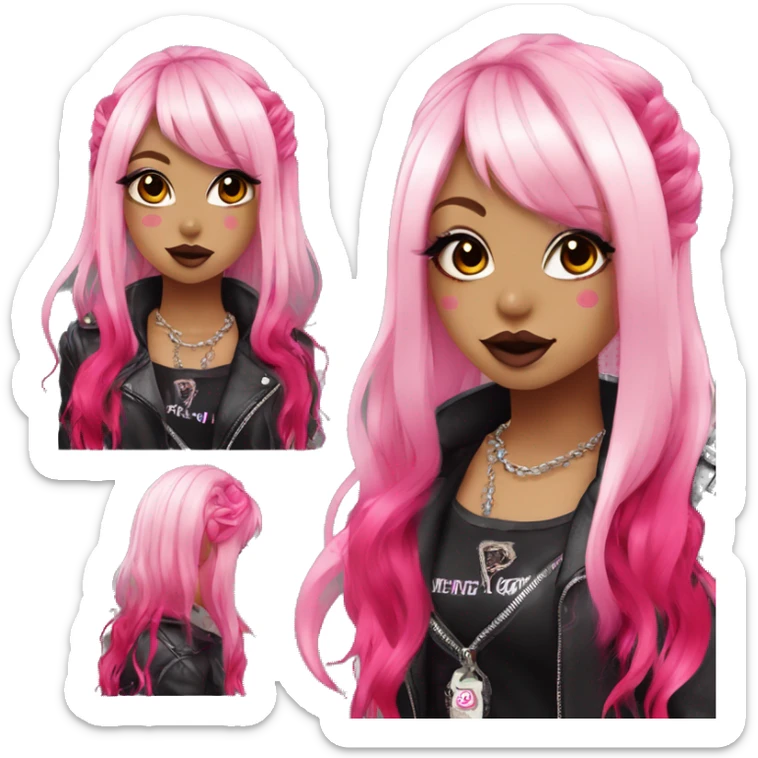 hime gyaru girl, hot pink and red split-dyed hair, dark makeup, punk clothes sticker