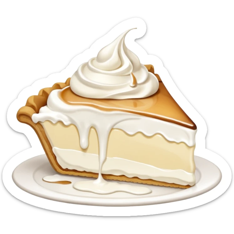 Slice of pale cream pie with melted whipped cream dripping off of it sticker