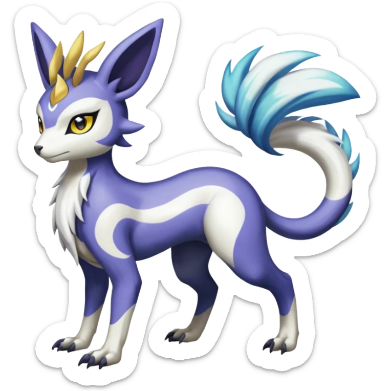 Colorful Skilled Adept Graceful Asian Painted Garurumon-Meloetta-Renamon-Absol-fusion-hybrid-creature (full body) sticker