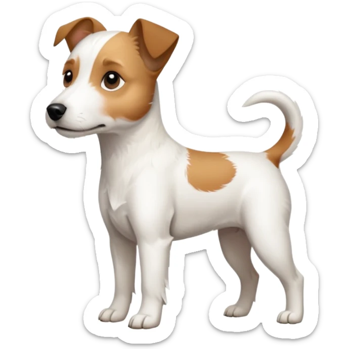 a full body slightly chubby white parson russell terrier looking dog the size of a kelpie with light brown long ears and a light brown patch on one eye and a large snout. the rest of the dog is completely white sticker