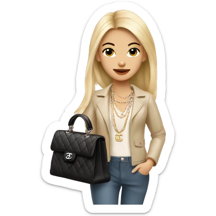 Blonde Chanel Asian Girl with Birkin bag and Chanel necklace sticker
