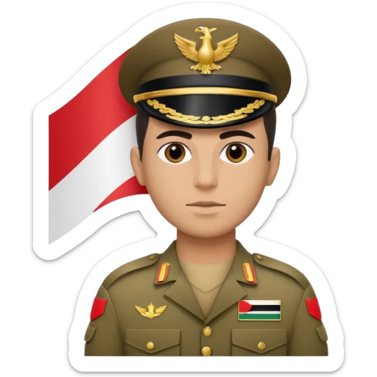 Portrait of an Iraqi soldier with an Iraqi flag chevron on his shoulder and chest sticker