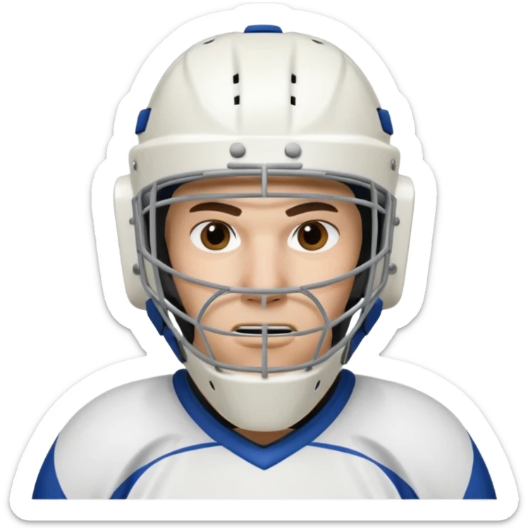 ice hockey goalie portrait, head and shoulders only, wearing goalie mask and helmet, padded jersey collar, holding goalie stick, focused intense expression, 3D cartoon style, mobile game icon style, clean background, no text, no watermark

 sticker