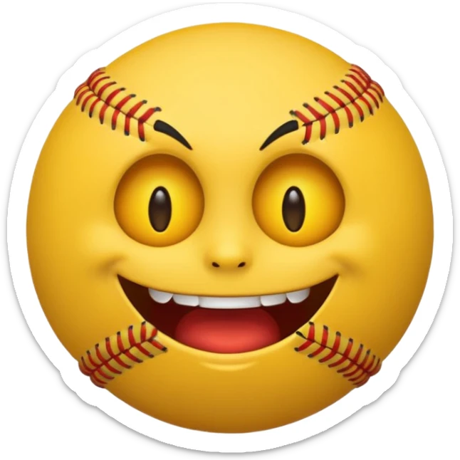 I want a emoji of a emoji with a evil smile throwing a baseball very hard sticker