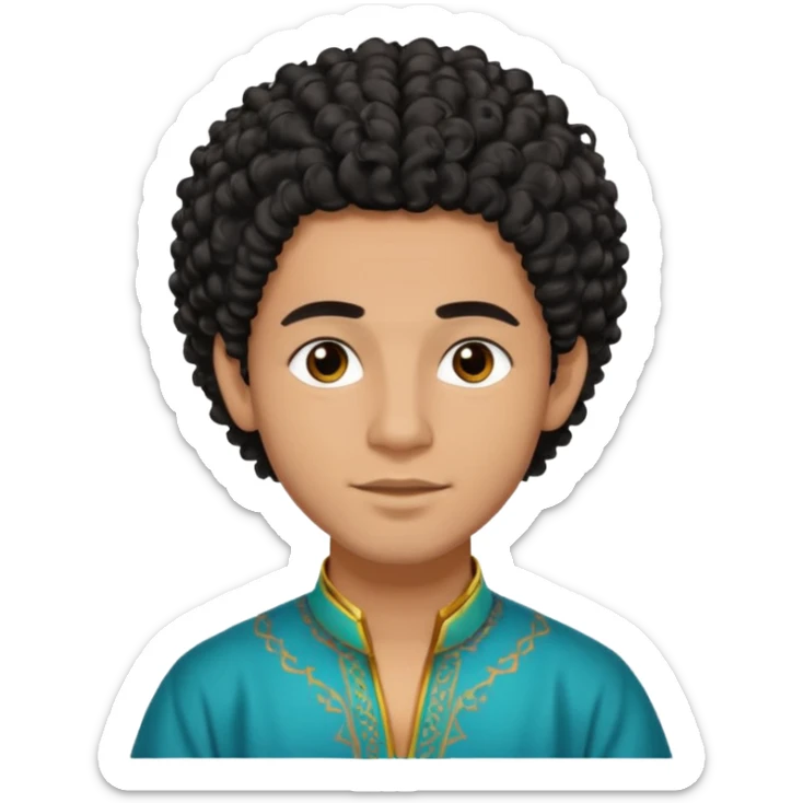 Young man with black curly hair cascade Haircut and light dark skin, moroccan / amazingh race sticker
