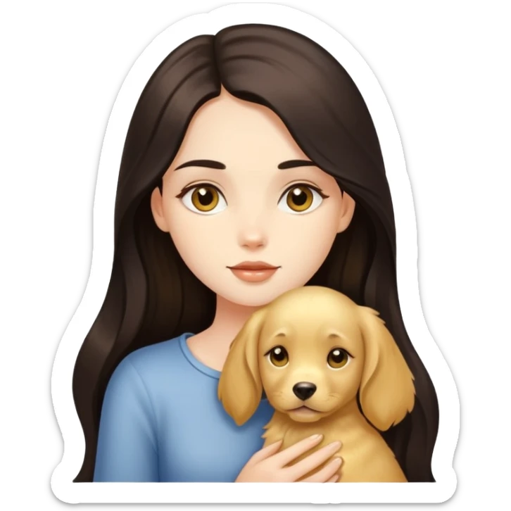 beautiful girl with long dark hair and her golden puppy sticker