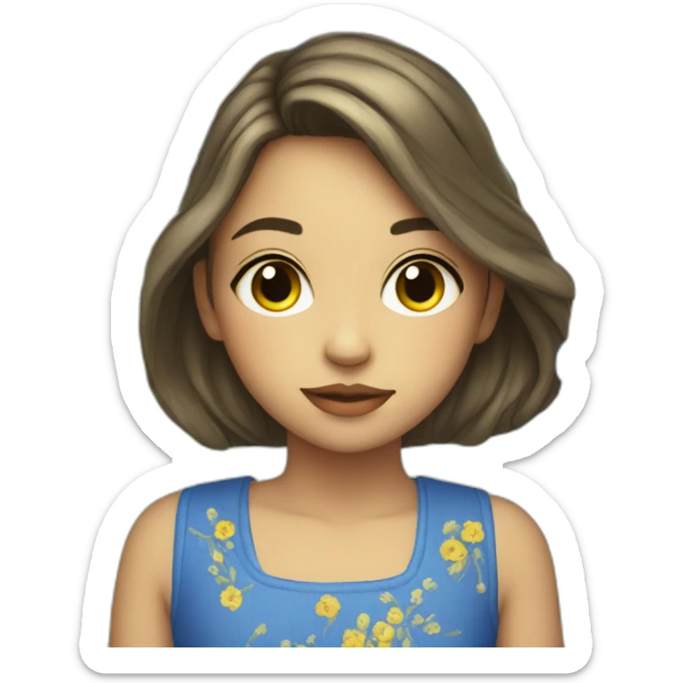 a girl in an embroidered dress sits in blue and yellow flowers sticker