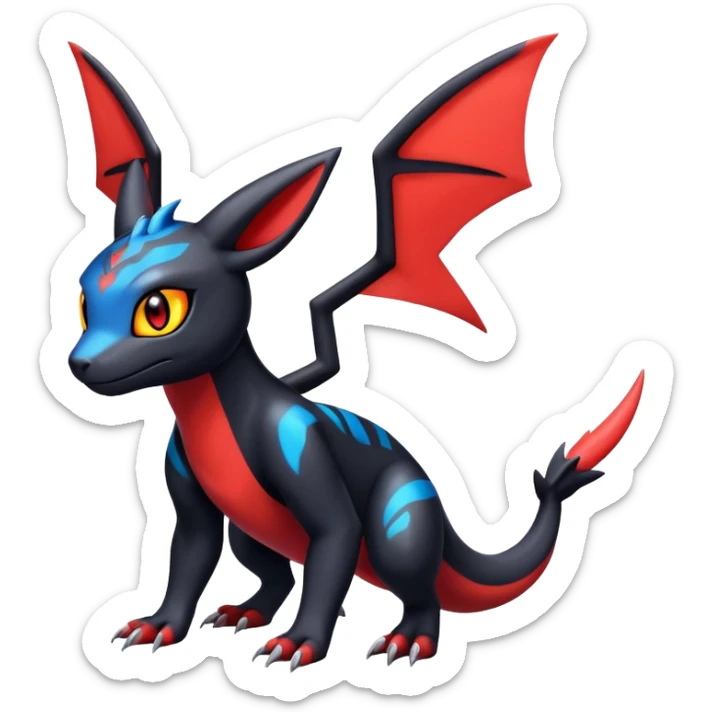 Cute Shiny Guilmon-Salandit-Umbreon-Fakémon-hybrid-creature (full body)  sticker