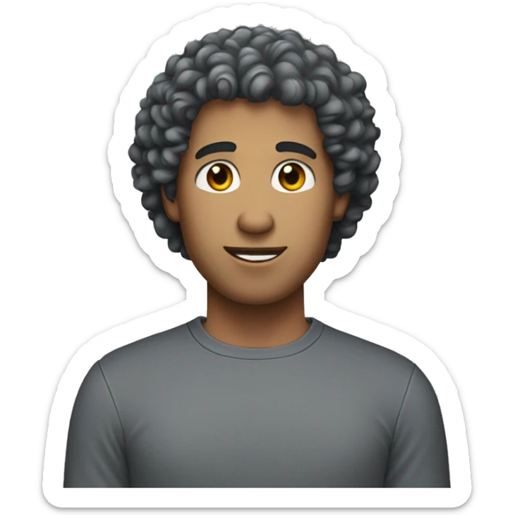 men with curly hair wearing a gray shirt and black pants  sticker