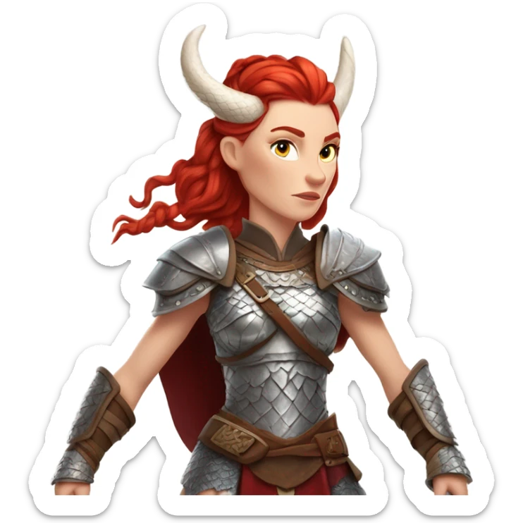 White Viking red head pale skin beautiful dragon  queen with a Viking solder with a gray man bun built white solder on a dragon  sticker