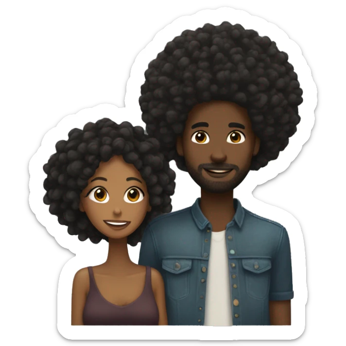 Black woman wearing Afro in love with black man wearing locs sticker