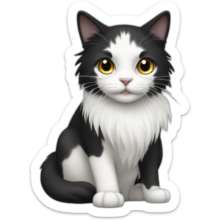 long hair black and white cat sticker