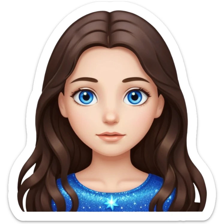 brunette long hair girl with blue eyes sparkling with love glitter and stars in eyes  sticker