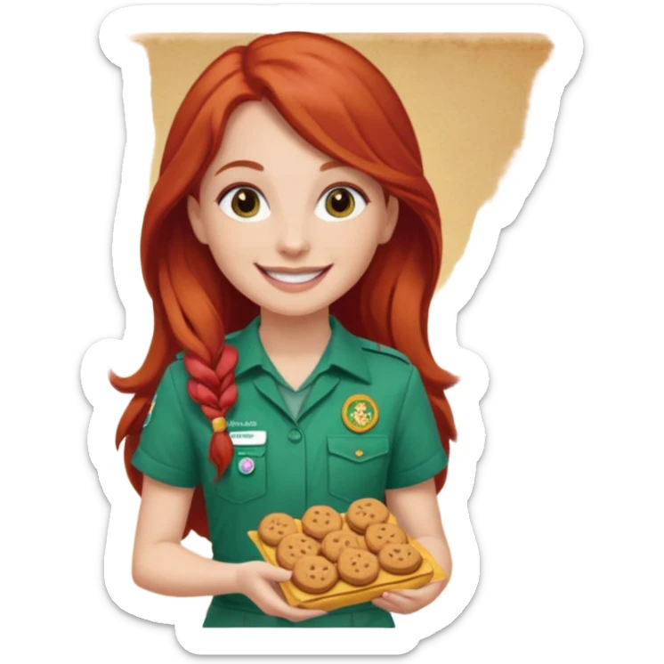 white girl scout with red long hair selling cookie at Wendy’s big sticker