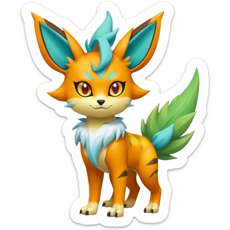 Torracat-Amaura-Leafeon-Fakémon-Digimon-fusion (full body) sticker