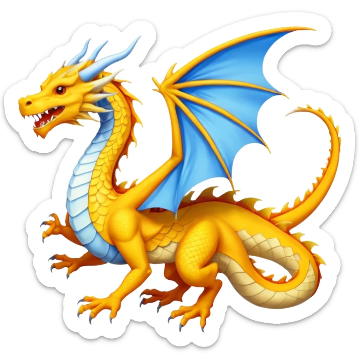 I want a flag made up of orange, Yellow, white, sky blue, and blue Make the dragon's color yellow, darken the blue underneath, and let the area above it be sky blue. sticker