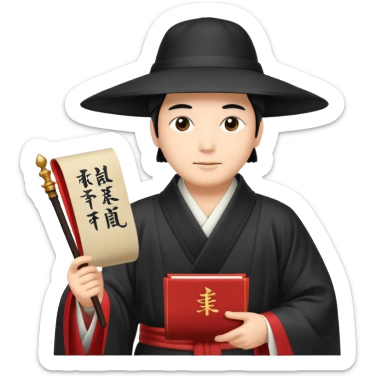 Japanese Court Lord Elegant noble in long robes with tall hat, holding a scroll of orders.
 sticker