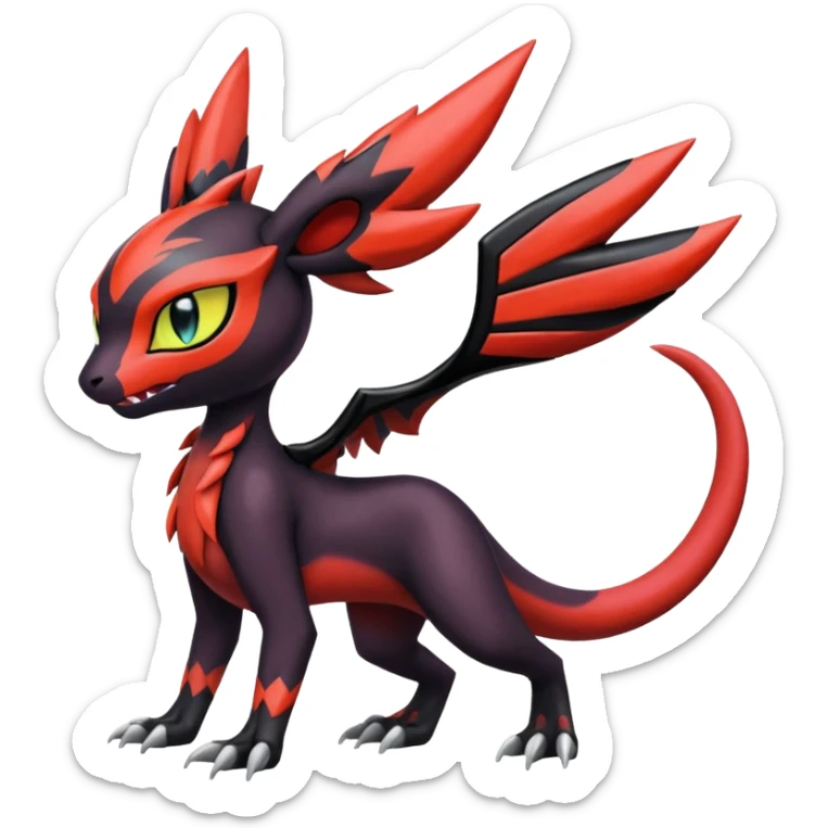 Colorful Cool Badass  Meloetta-Litten-Noivern-Salandit-Guilmon-Darkrai-Pokémon-Fakémon-fusion-hybrid-creature sticker