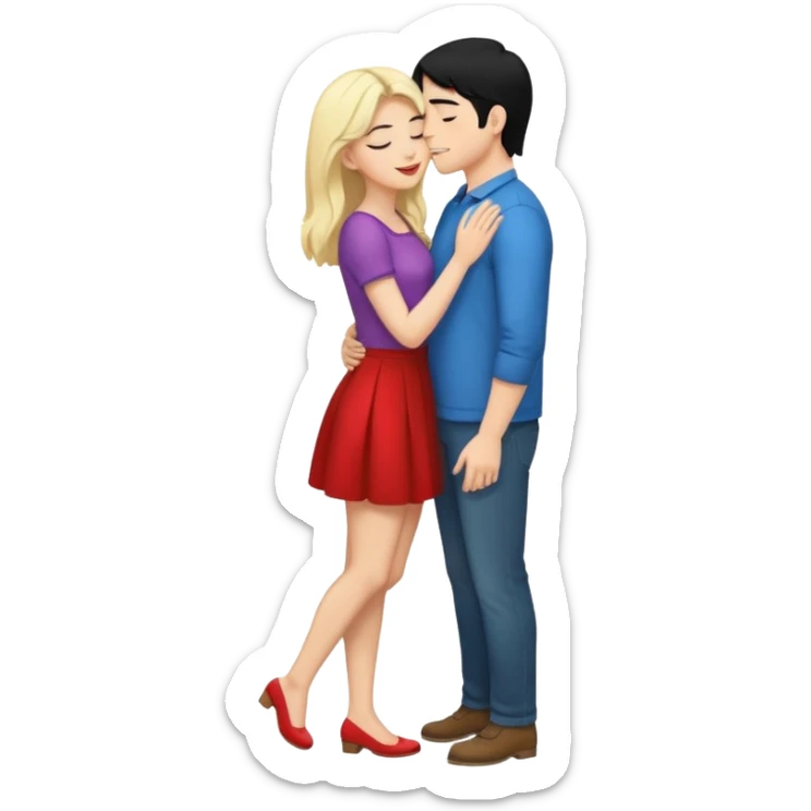 couple kissing black hair man blonde woman full body sticker