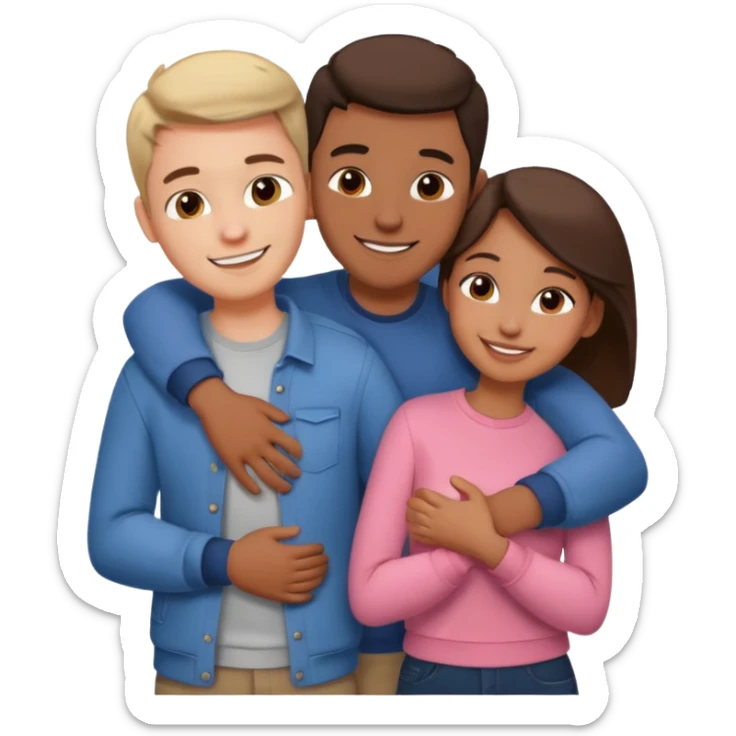 three people: two guys, one girl

they're in love, they're dressed, they hug sticker