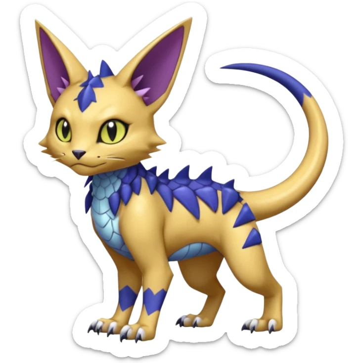 white belly, scaley scaly batty feline-like quadrupedal digitigrade furry feral Bastet-Noibat-Gatomon-Garchomp-Digimon-Fakémon-Pokémon-creature (full body) sticker