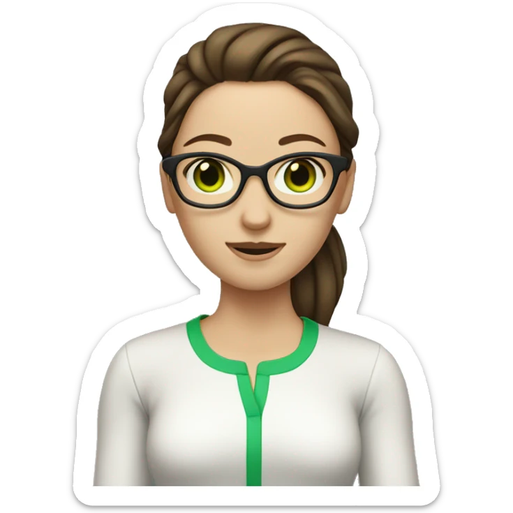 pale brunette woman with glasses and brown hair ponytail and green eyes sticker