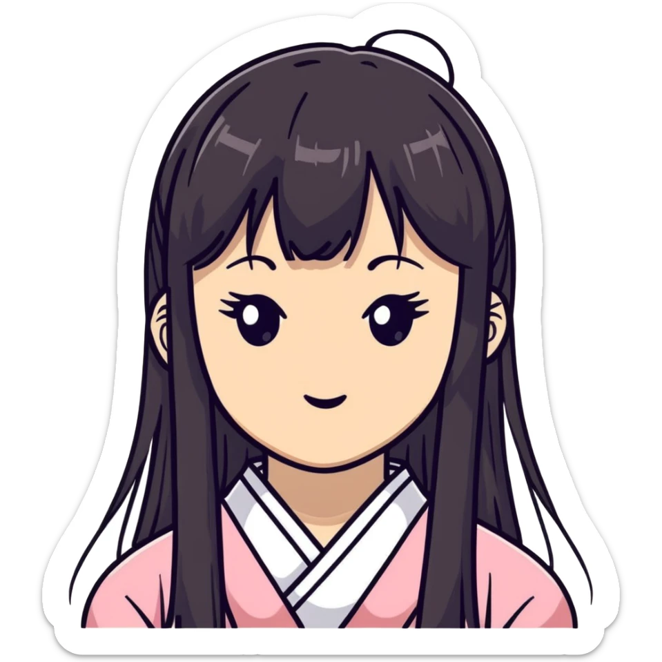 Cute Japanese girl with straight bangs and long straight hair sticker