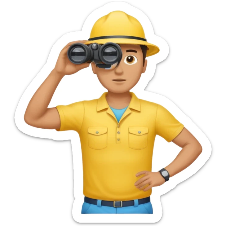 Male lifeguard – yellow shirt, binoculars in hand, scanning the sea, full body sticker