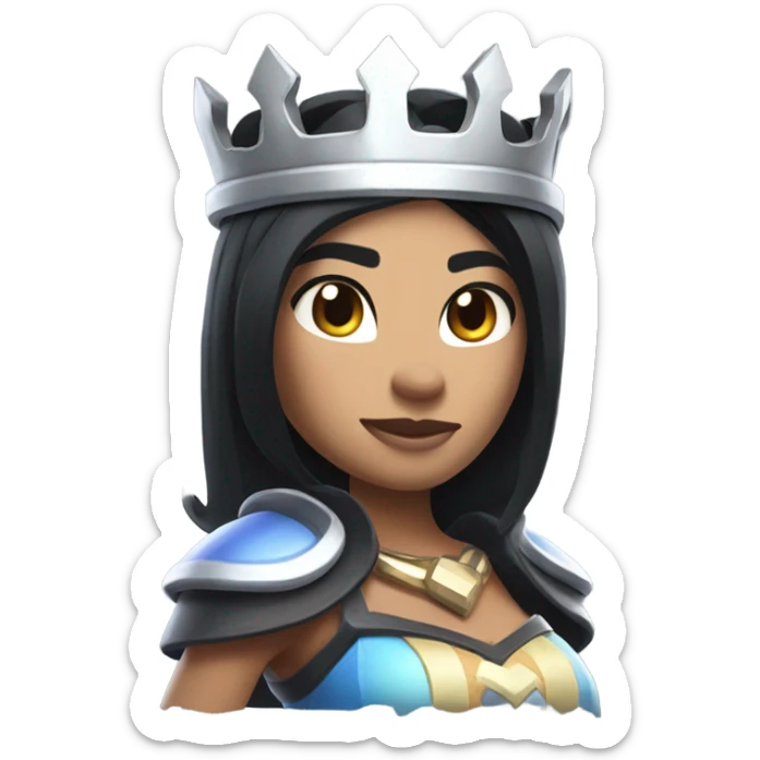 Clash royale the tower princess , white skin , black hair, and black crown on head  sticker