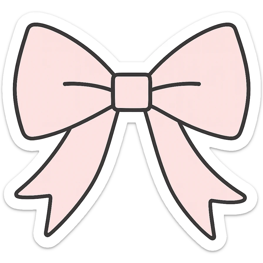 Make the preppy pink bow more long and flowy, light pink, symmetrical, chic, no background. sticker