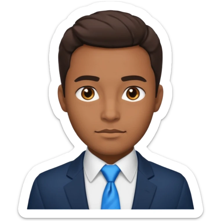 un homme brun joli avec des jolies traits avec une chemise blanche et une veste a manche longues et cravate bleu il a les yeux marron sticker