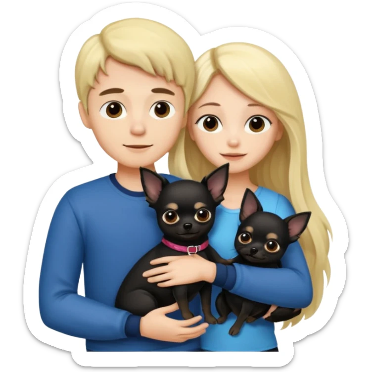  Pareja Chico pelo largo rubio.chica pelo largo negro y chihuahua negro  sticker