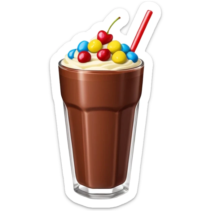 Un vaso cubierto de chocolate que arriba se vea crema batida varias fresas y mym sticker