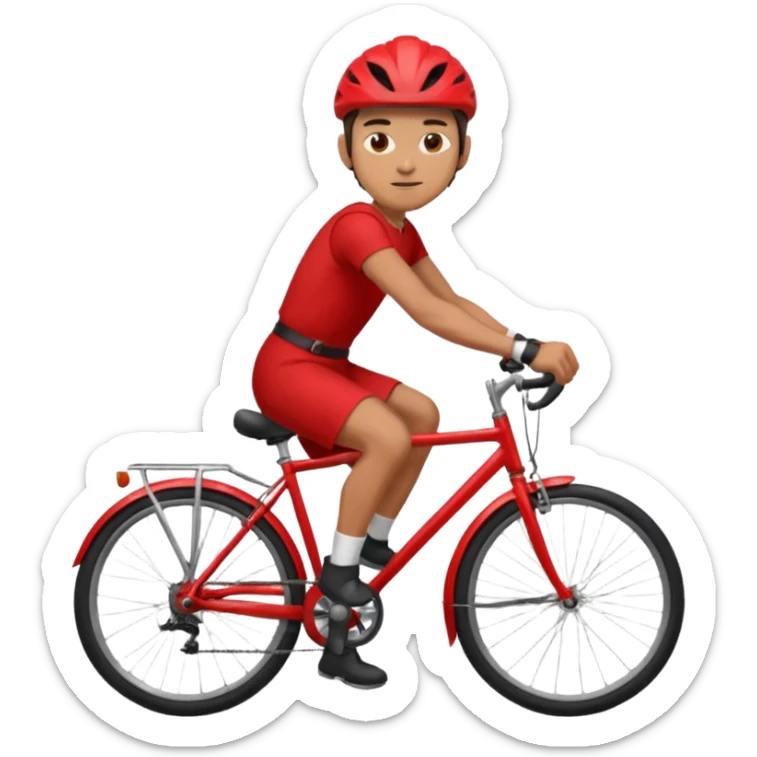 male courier wearing a red dress riding a bike, clear and expressive sticker
