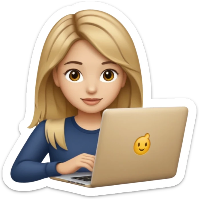 Pretty girl with medium long, light golden/brownish balayage hair, Latina, with a laptop, AI-generated emoji. sticker