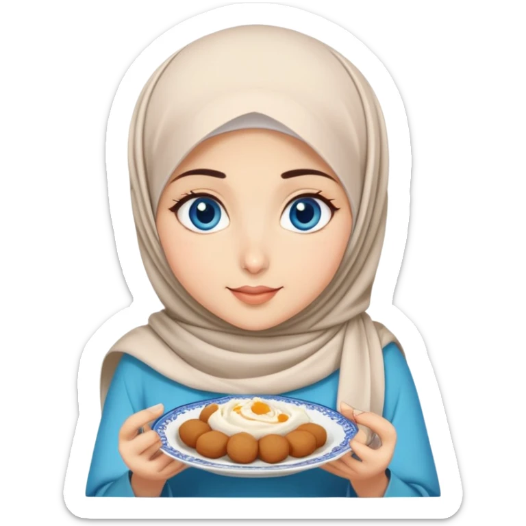 Turkish beautiful finish Konya girl blue eyes with hijab dress and does eating ramadan sahur sticker