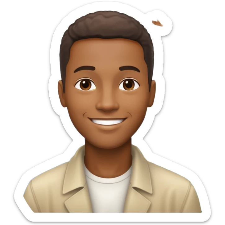 smiling black man with big teeth, standard male haircut, oval face, with Christ the Redeemer statue in the background, Rio de Janeiro, no glasses sticker