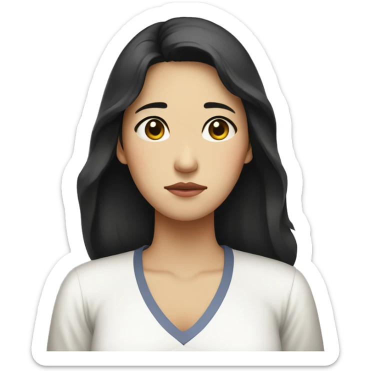 Sad expression Korean woman in her 30s, mother, black hair, white shirt, arms crossed sticker