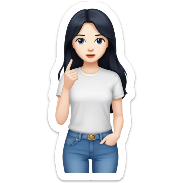 pale female with long black hair, wearing white shirt and blue jeans and converses sticker