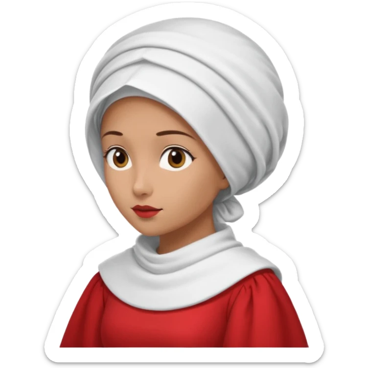 mujer de perfil con un vestido rojo de manga y falsas largas y voluptosas, y una toca blanca GRANDE que no se le ve la cara porque la toca la cubre sticker