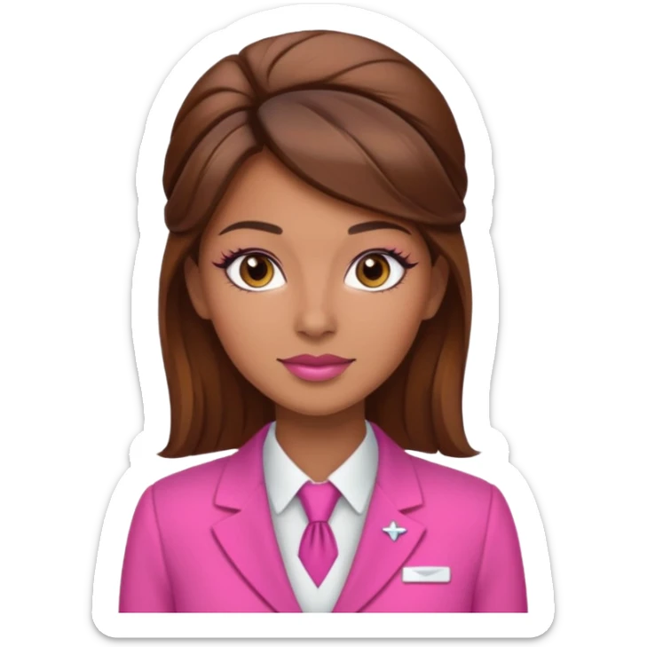 Flight attendant with pink outfit tan skin brown hair with highlights pretty makeup sticker