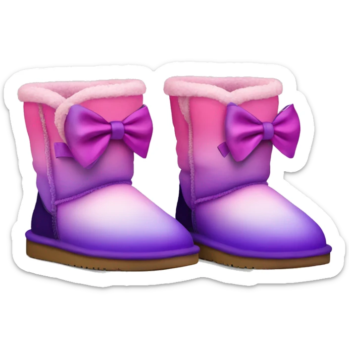 Realistic pair of pink to purple ombre fur Ugg boots with silk ribbon bows. sticker