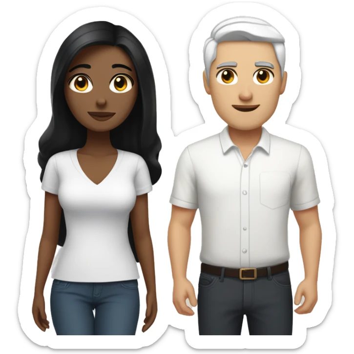 brunette woman with black hair and brown eyes with her white black-haired man architecture boyfriend sticker
