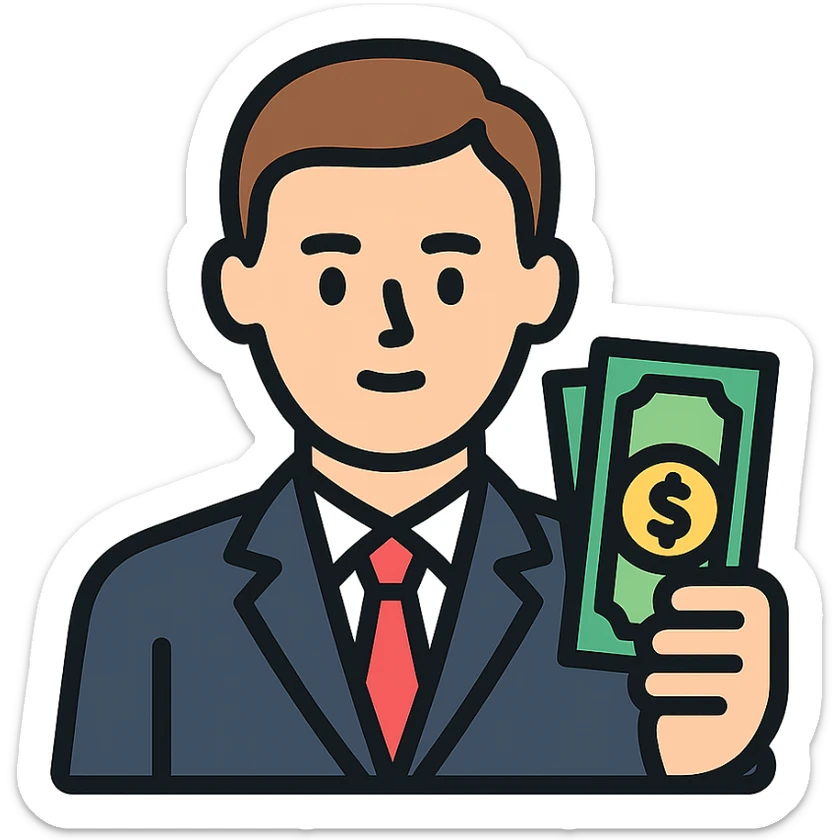 Nikolai Astrup, Norwegian politician, holding a pack of money in his hand sticker