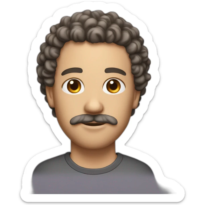a white man with taper fade curly hair and a little moustache and a beard on chin sticker