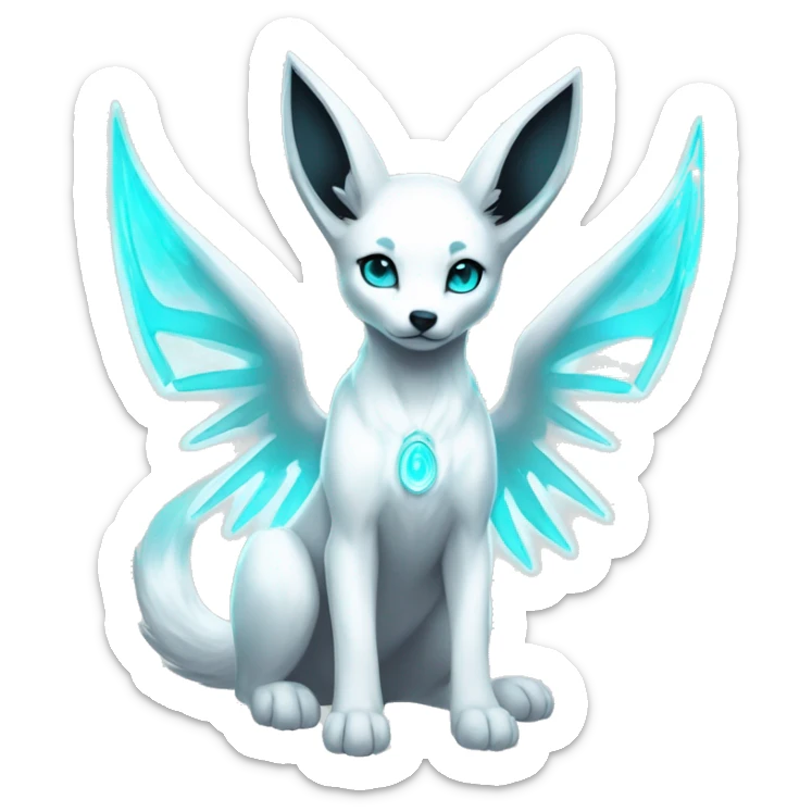 Shiny White Angelic Godly Ethereal Electric Albino Umbreon. cyan eyes and cyan markings. Golden Anubis-rings. full body sticker