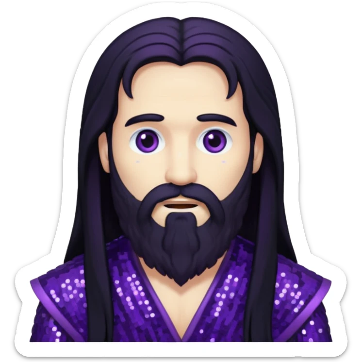 Pluto, God of Death from Gods and Goddesses with long black hair and beard, deep purple sequin outfit sticker