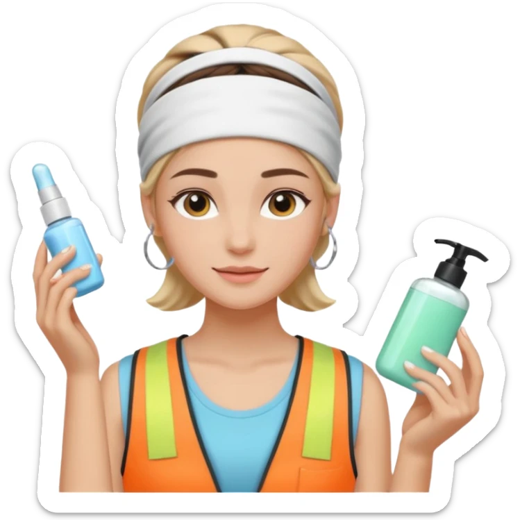 Clean girl aesthetic emoticons, apply skincare products, headband, glowing skin, vest, soft lighting
 sticker